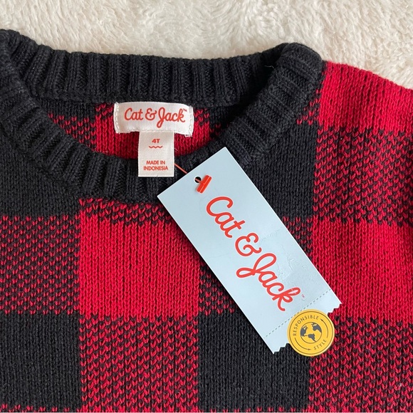 Cat & Jack Red Black 100% Cotton Boys Sweater 4T NWT - Picture 2 of 3